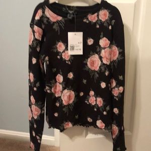 Girls floral ribbed long sleeve tee